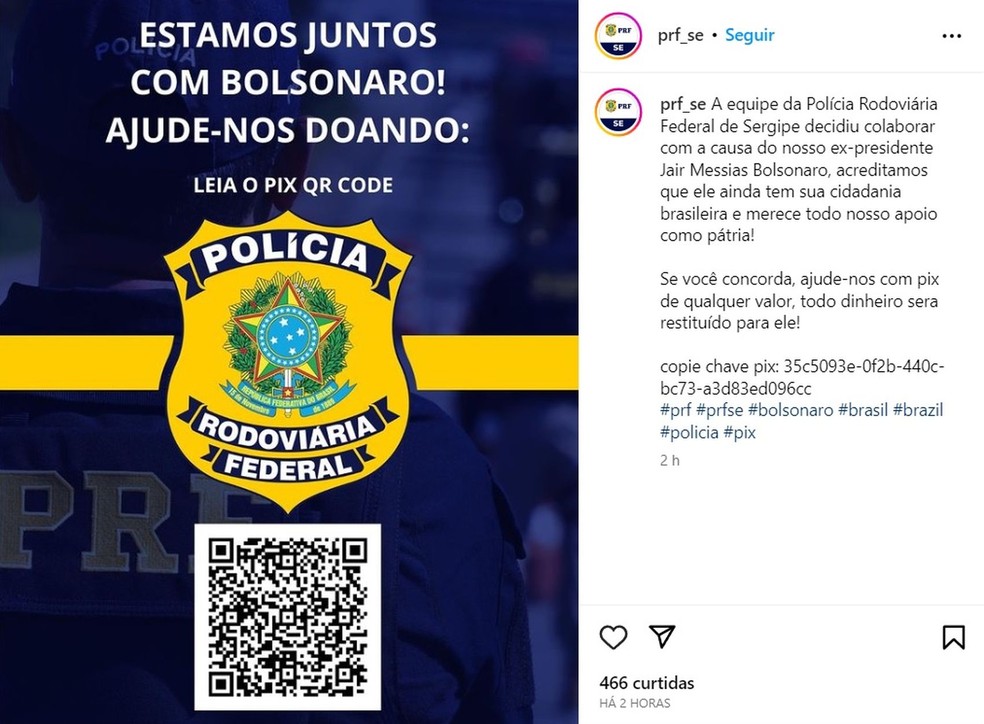 PRF investiga ataque hacker após perfil oficial pedir doações para ex-presidente Jair Bolsonaro em Sergipe